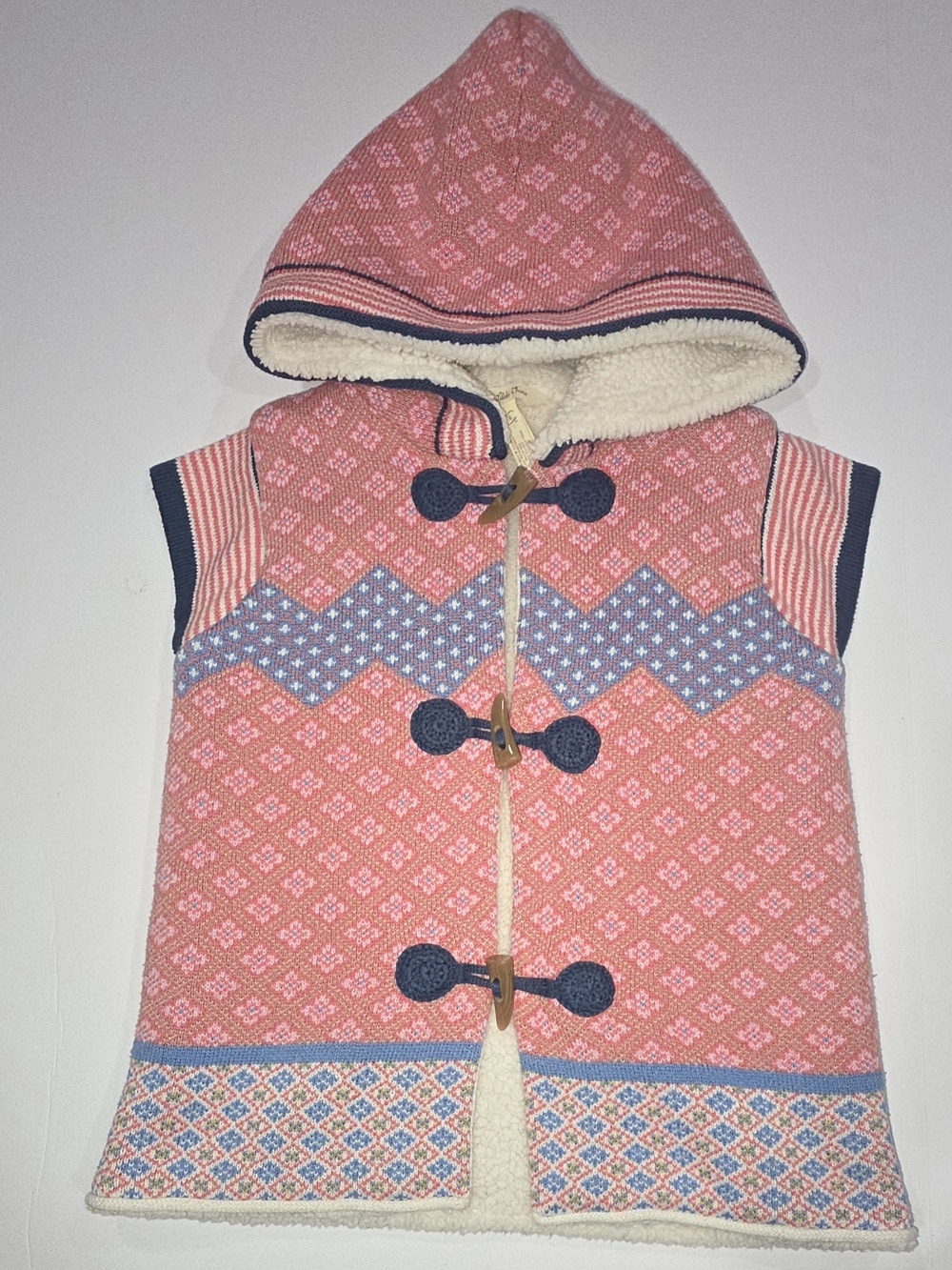 Matilda Jane Pink Hooded Toggle Knit Vest with Blue Trim Size 8 Girls - Picture 3 of 6